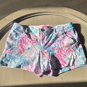 Lilly Pulitzer Pink & Aqua Tropical Print High Waist Shorts
